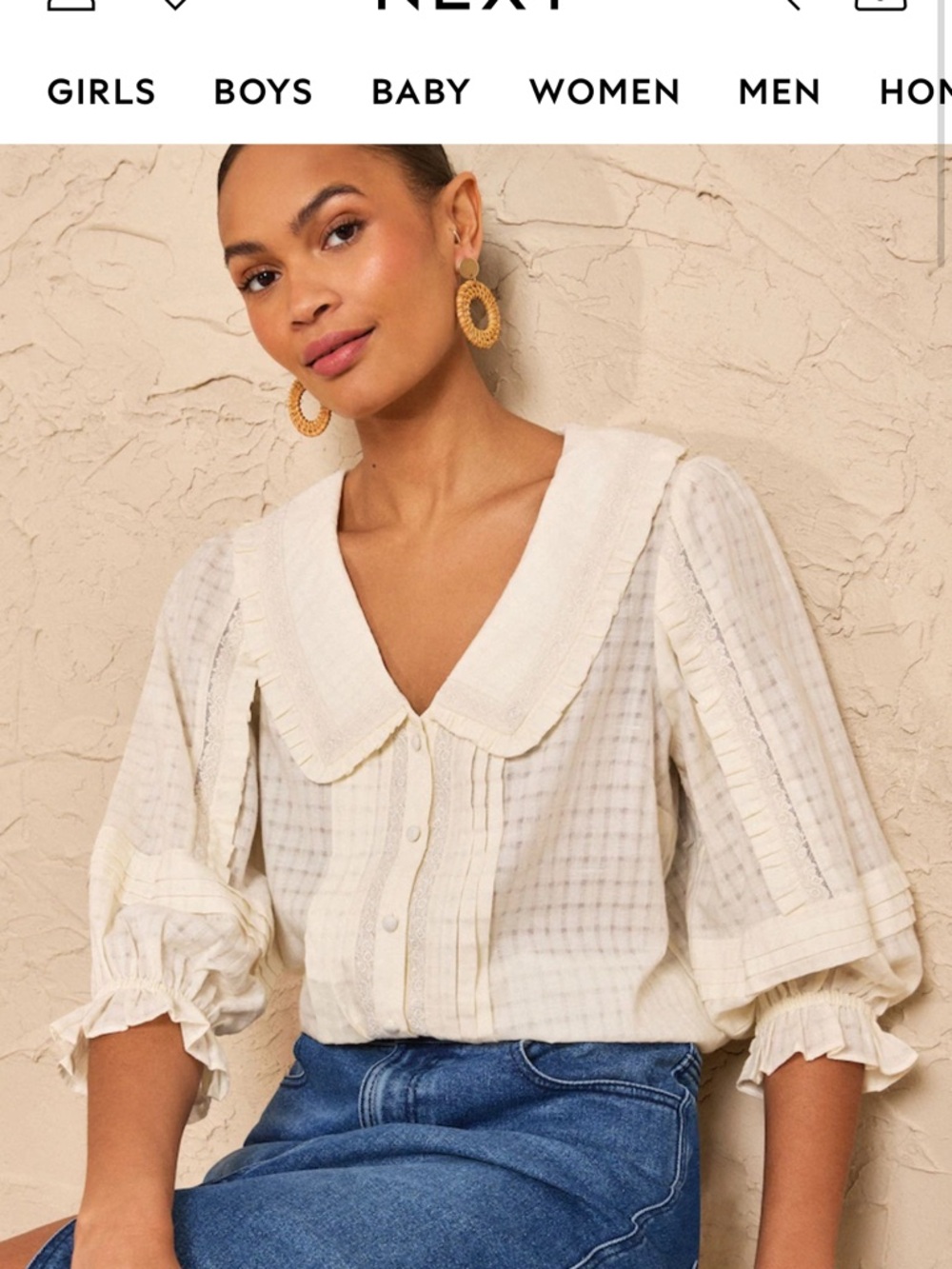 next Cream Ruffle Peter-Collar Puff Sleeve Blouse